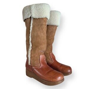 Dexter Vintage Shearling Lined Knee High Winter Boots Brown Womens 7 M